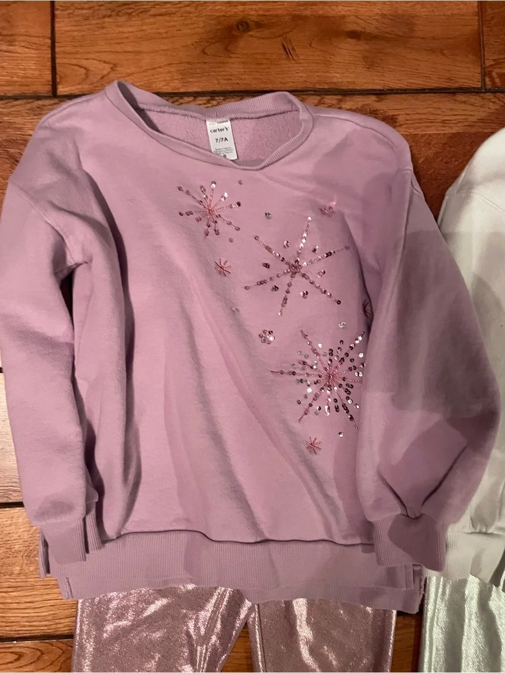 Carters Girls Metallic Legging & Sweatshirt Sets - Lavender & Cream Size 7